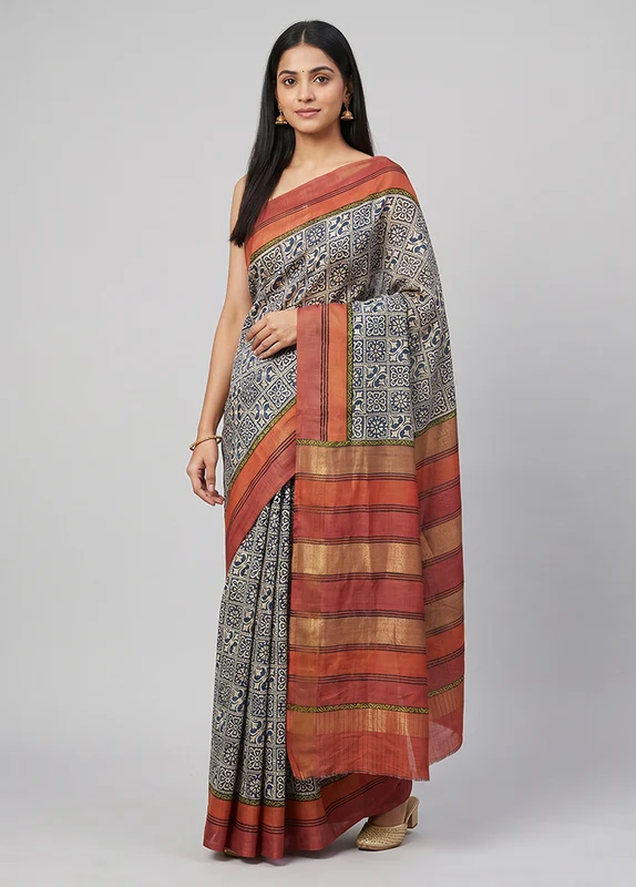 Red Printed Pure Silk Saree Without Blouse Piece One Size