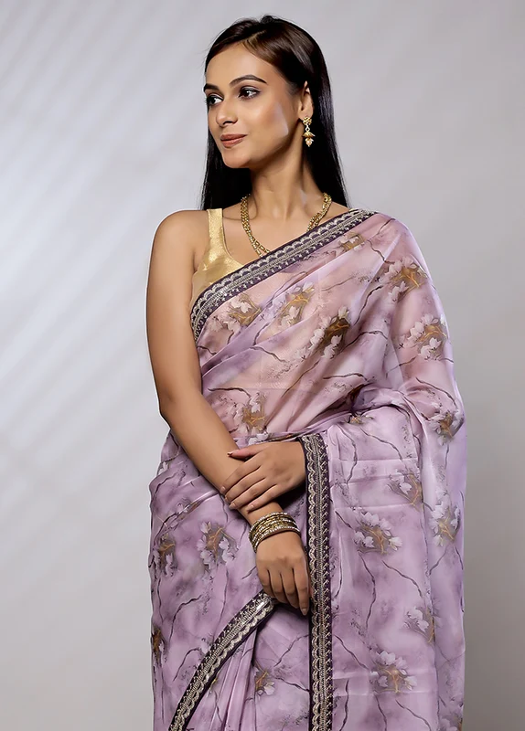Purple Dupion Silk Saree With Blouse Piece Onesize