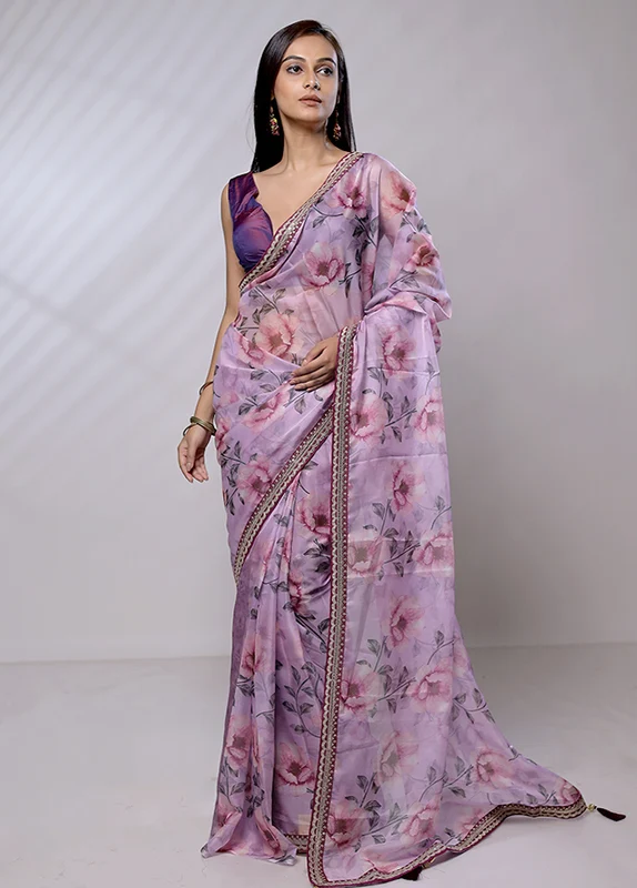 Purple Dupion Silk Saree With Blouse Piece Onesize