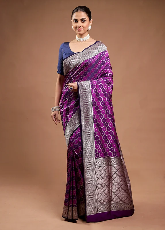 Purple Banarasi Silk Saree With Blouse Piece Onesize