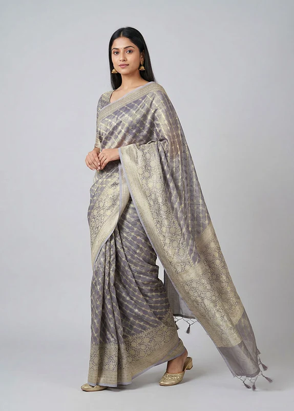 Purple Tissue Silk Saree With Blouse Piece One Size