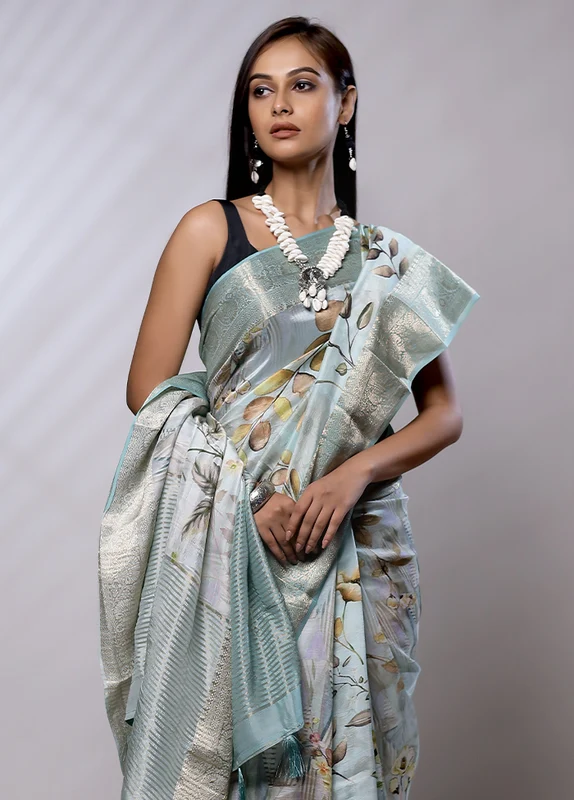 Green Dupion Silk Saree With Blouse Piece Onesize