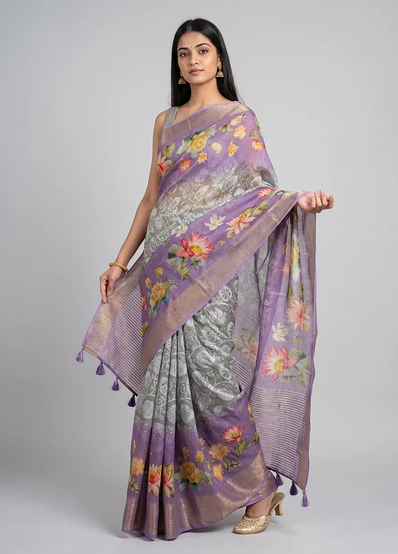 Multicolor Dupion Silk Saree With Blouse Piece One Size