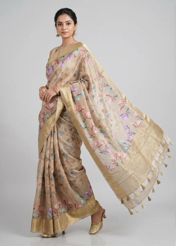 Multicolor Dupion Silk Saree With Blouse Piece One Size