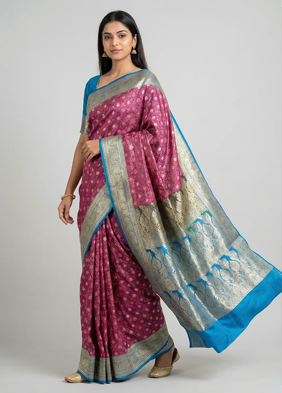 Green Tanchoi Silk Saree With Blouse Piece One Size