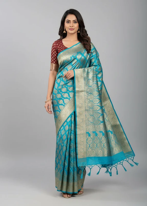 Maroon Tanchoi Silk Saree With Blouse Piece One Size