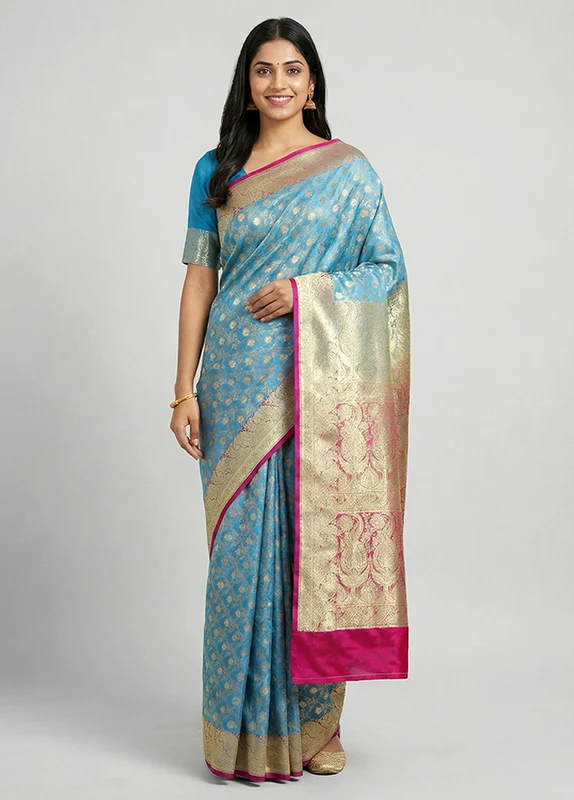 Cream Tanchoi Silk Saree With Blouse Piece One Size