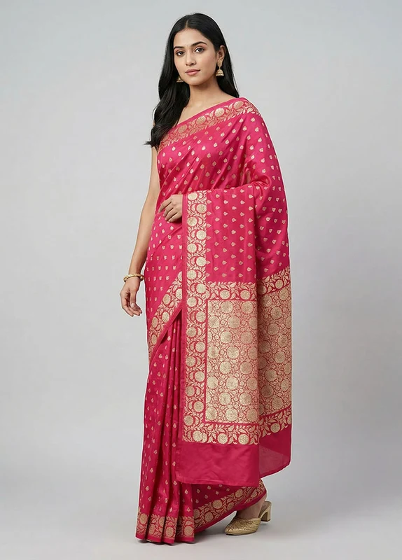 Red Handloom Banarasi Pure Silk Saree With Blouse Piece One Size