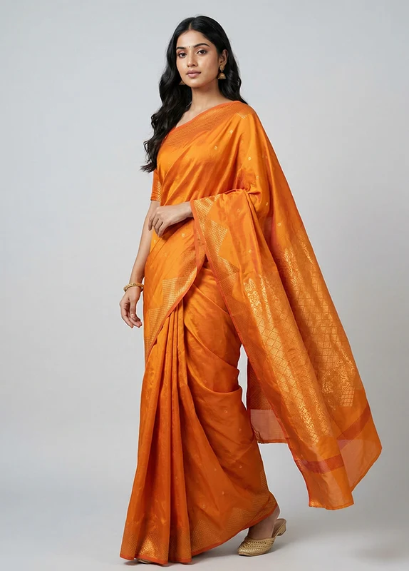 Rust Kanjivaram Silk Saree With Blouse Piece One Size
