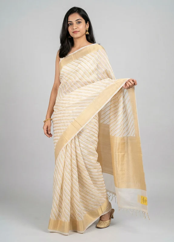 Multicolor Kora Silk Saree With Blouse Piece One Size