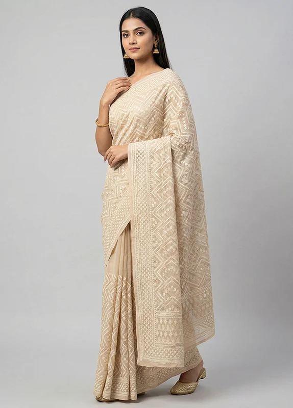 Multicolor Kora Silk Saree With Blouse Piece One Size