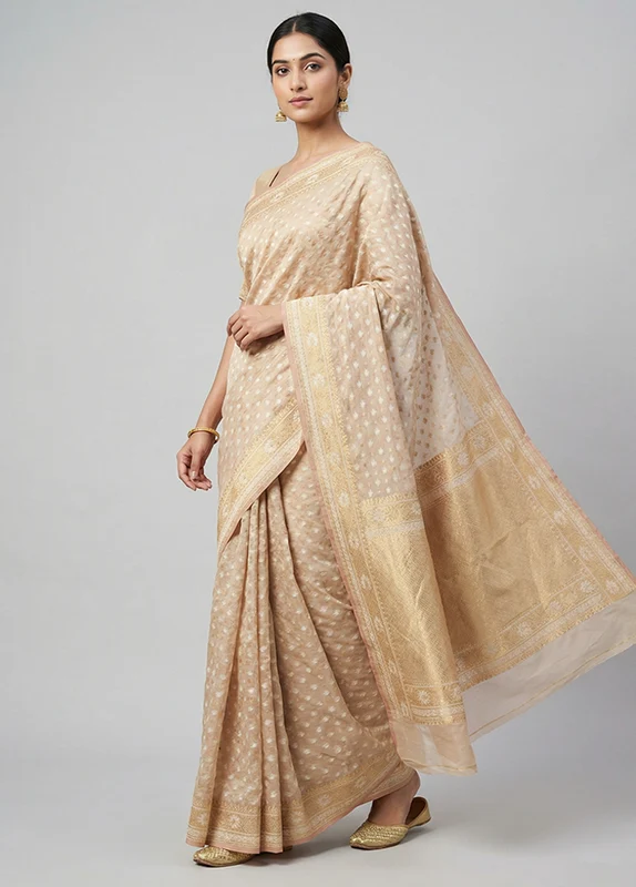 Multicolor Kora Silk Saree With Blouse Piece One Size