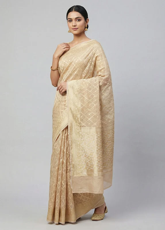 Multicolor Kora Silk Saree With Blouse Piece One Size