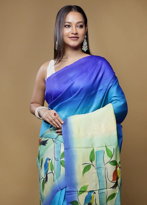 Multicolor Printed Silk Saree With Blouse Piece Onesize