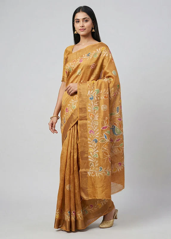 Multicolor Tussar Silk Saree With Blouse Piece One Size
