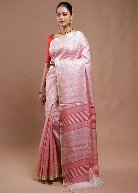 Cream Tussar Silk Saree With Blouse Piece Onesize