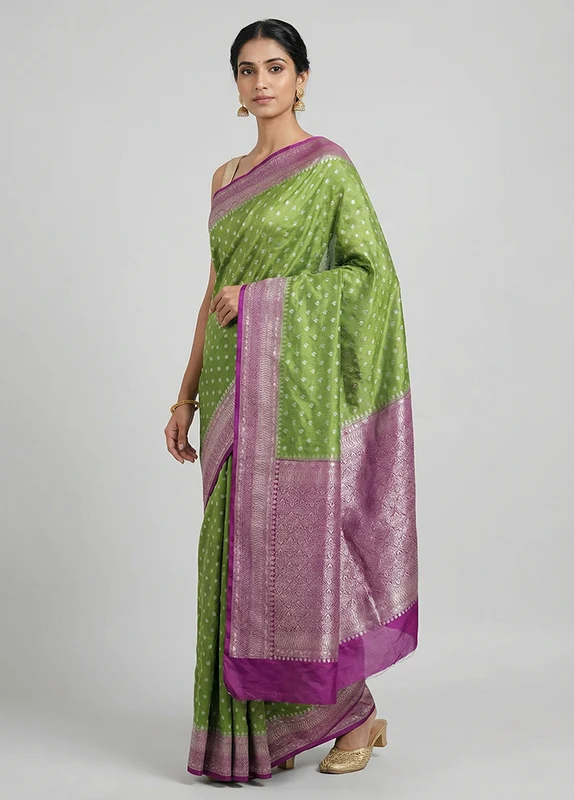 Green Dupion Silk Saree With Blouse Piece One Size