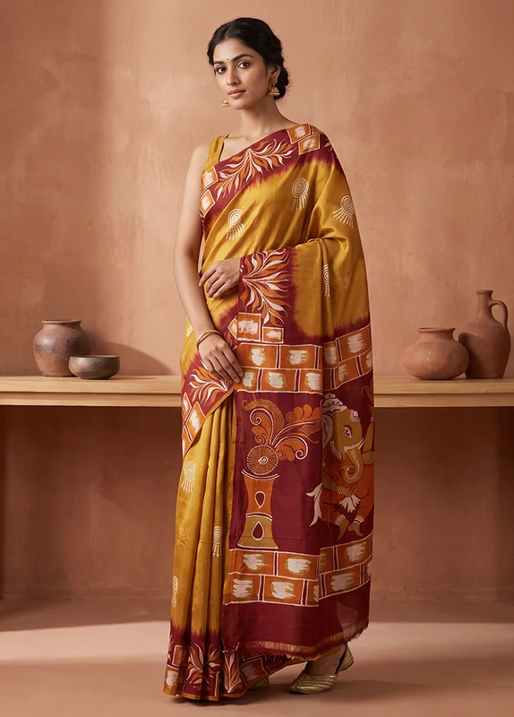 Grey Printed Pure Silk Saree Without Blouse Piece One Size