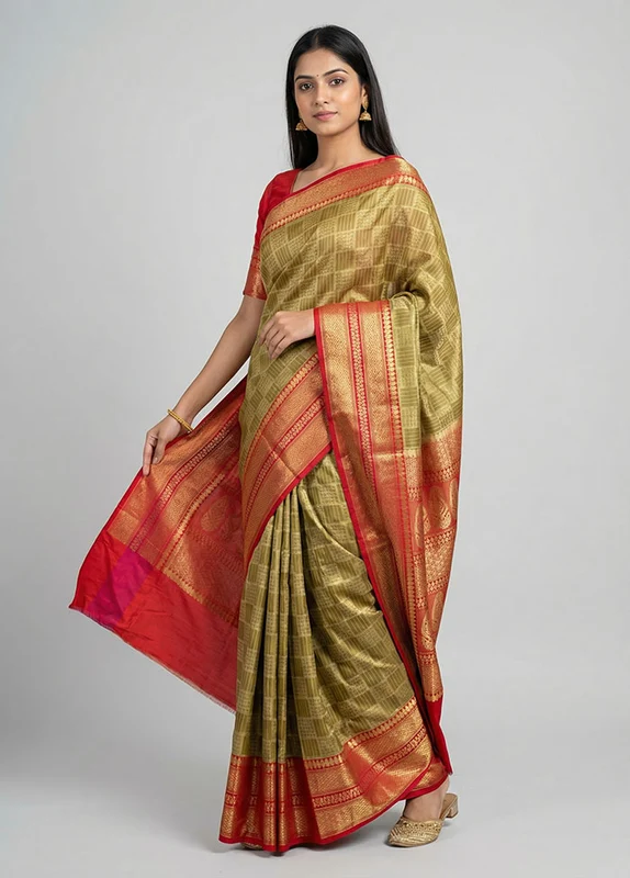 Cream Handloom Katan Pure Silk Saree With Blouse Piece One Size
