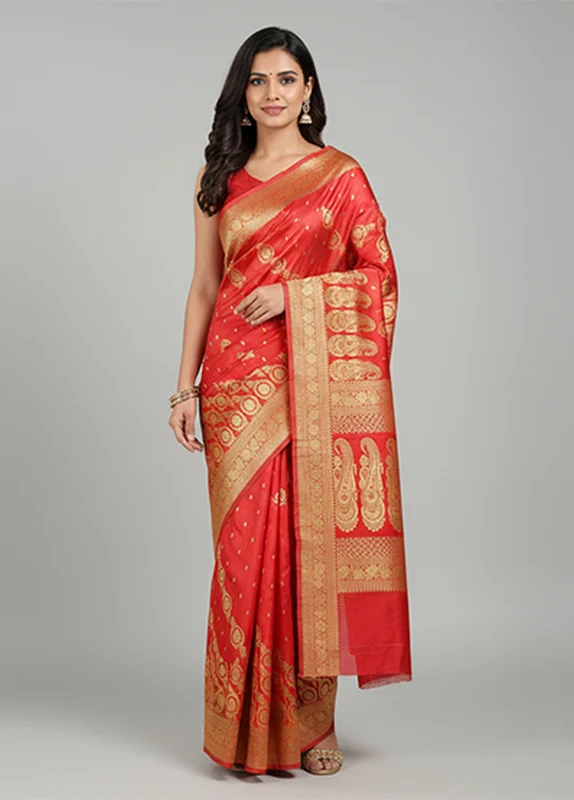 Pink Handloom Banarasi Pure Silk Saree With Blouse Piece One Size