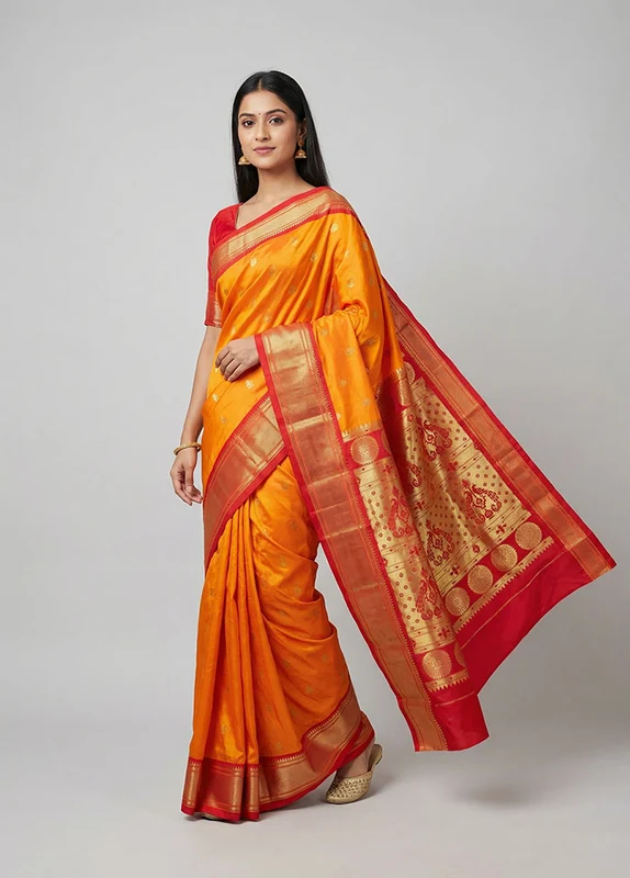 Yellow Kanjivaram Silk Saree With Blouse Piece One Size