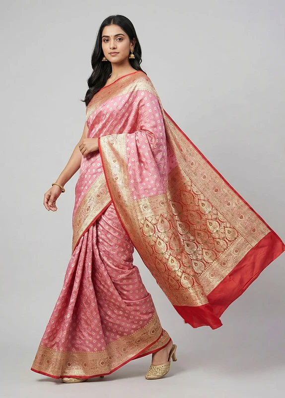 Pink Tanchoi Silk Saree With Blouse Piece One Size