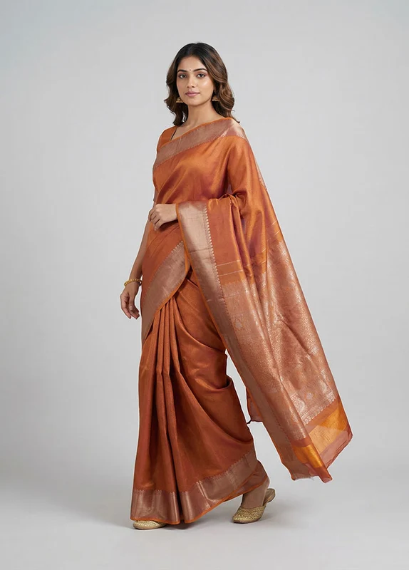 Brown Handloom Kanchipuram Pure Silk Saree With Blouse Piece One Size