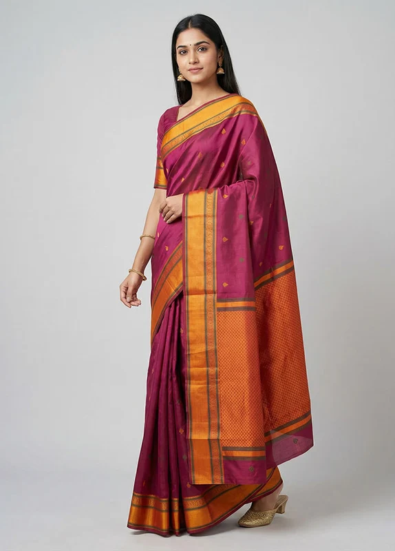 Maroon Handloom Kanchipuram Pure Silk Saree With Blouse Piece One Size