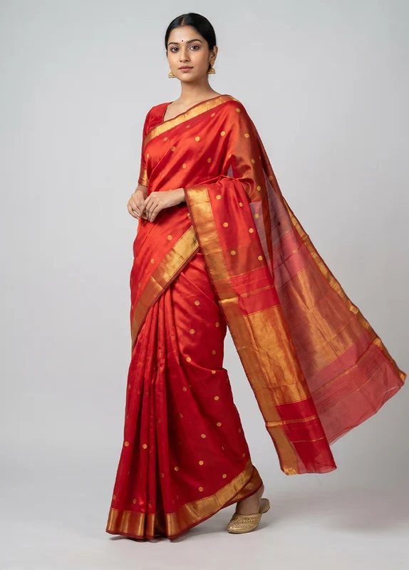 Rust Handloom Kanjivaram Pure Silk Saree With Blouse Piece One Size