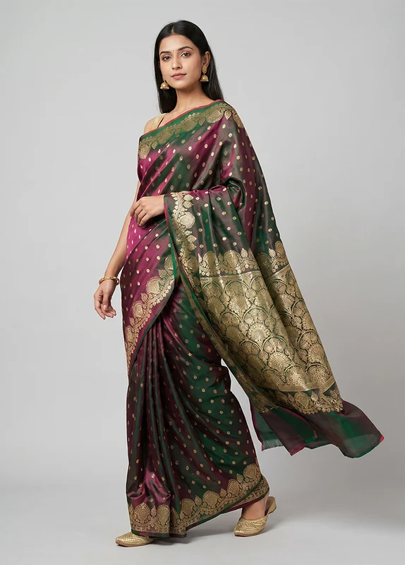 Green Handloom Banarasi Pure Silk Saree With Blouse Piece One Size