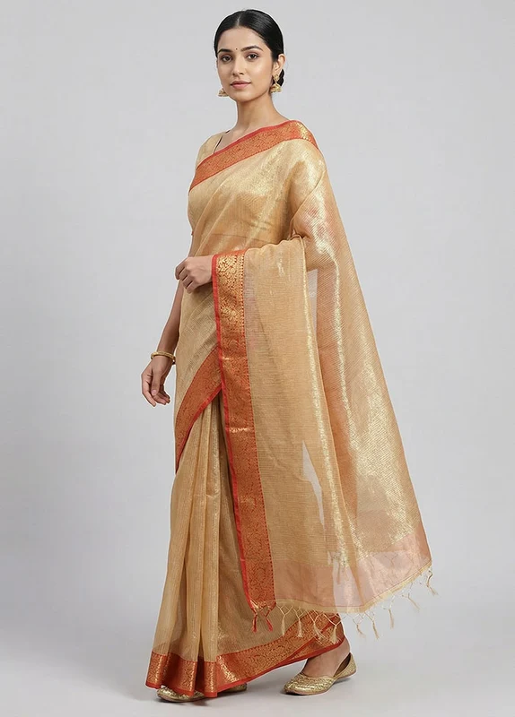 Yellow Cotton Saree With Blouse Piece One Size