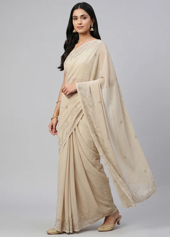 Grey Georgette Saree With Blouse Piece One Size