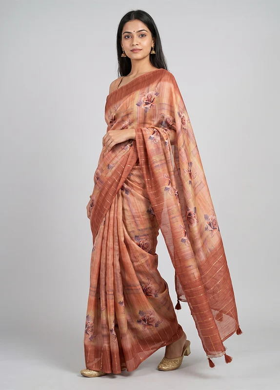 Pink Dupion Silk Saree With Blouse Piece One Size