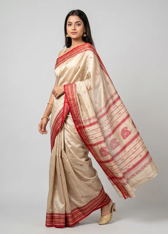Cream Garad Silk Saree Without Blouse Piece One Size