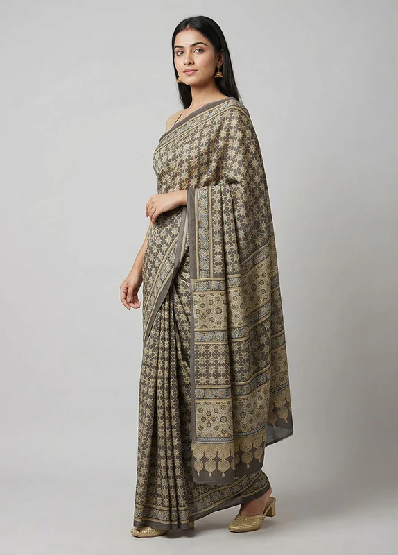 Black Modal Silk Saree Without Blouse Piece One Size