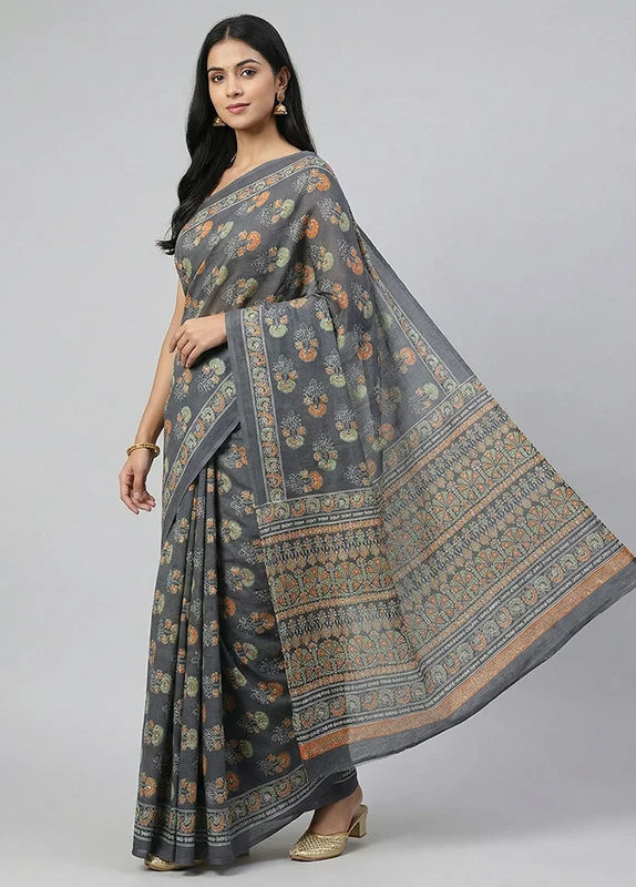 Blue Modal Silk Saree Without Blouse Piece One Size