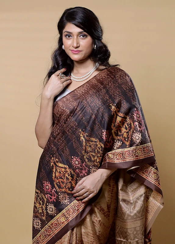 Cream Dupion Silk Saree With Blouse Piece Onesize