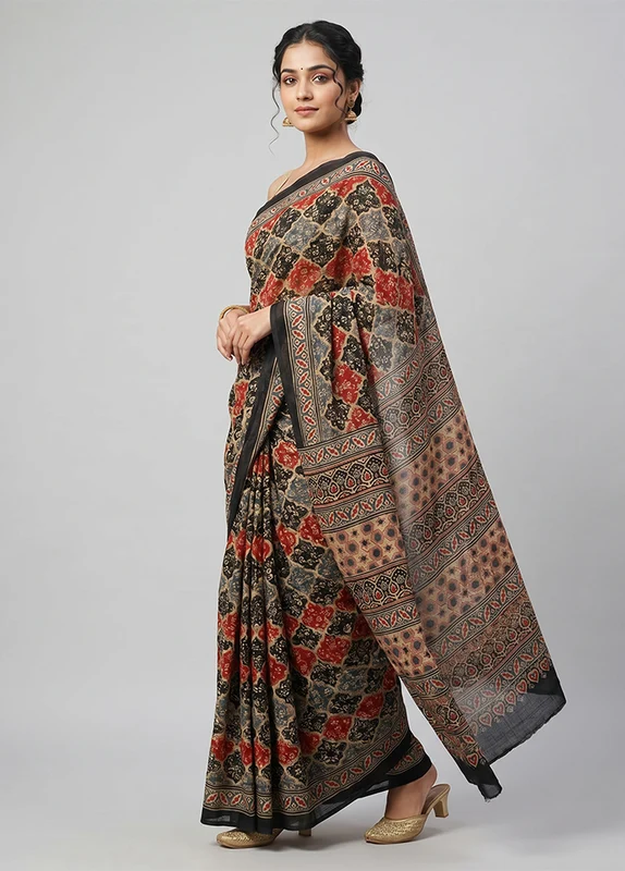 Blue Chanderi Silk Saree With Blouse Piece One Size