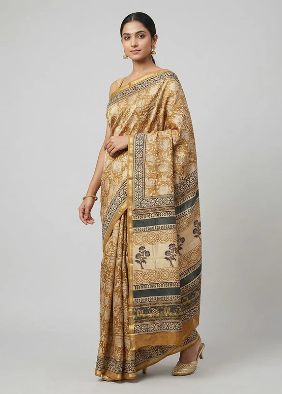 Yellow Chanderi Silk Saree With Blouse Piece One Size