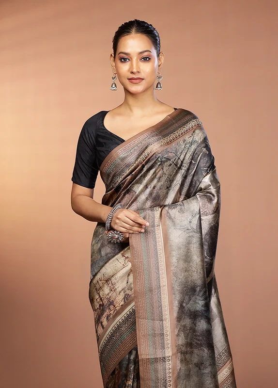 Cream Dupion Silk Saree With Blouse Piece One Size