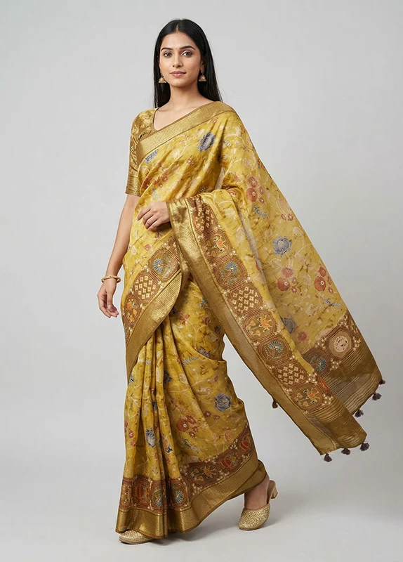 Brown Dupion Silk Saree With Blouse Piece One Size