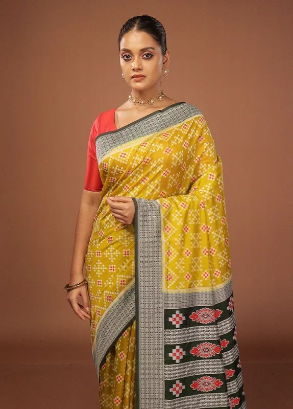 Green Bomkai Silk Saree Without Blouse Piece One Size