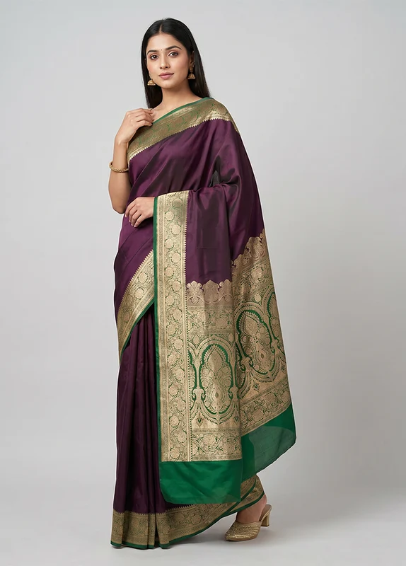 Maroon Banarasi Silk Saree With Blouse Piece One Size