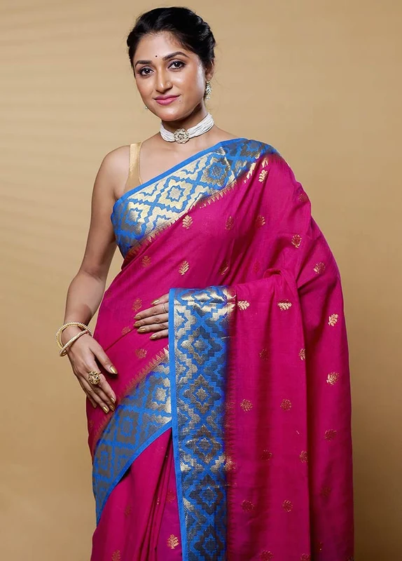 Pink Dupion Silk Saree With Blouse Piece Onesize