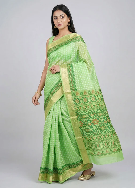 Multicolor Cotton Saree With Blouse Piece One Size