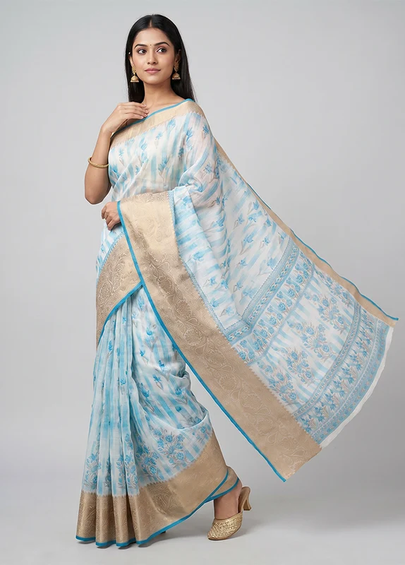 Multicolor Cotton Saree With Blouse Piece One Size