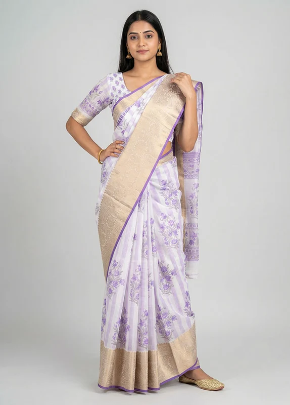 Multicolor Cotton Saree With Blouse Piece One Size