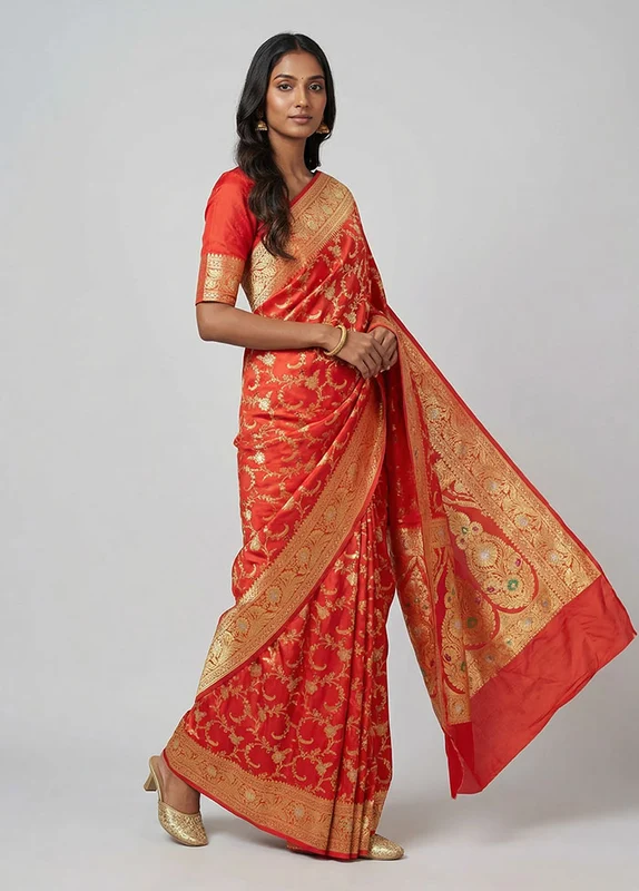 Pink Katan Silk Saree With Blouse Piece One Size