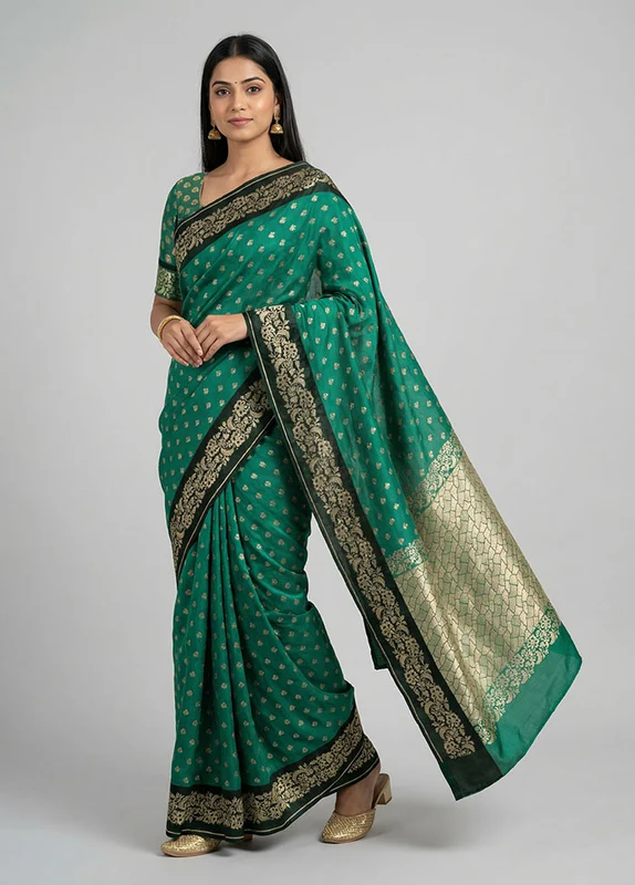 Green Uppada Silk Saree With Blouse Piece One Size