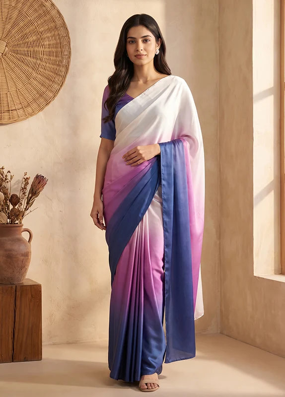 Multicolor Printed Silk Saree Without Blouse Piece One Size